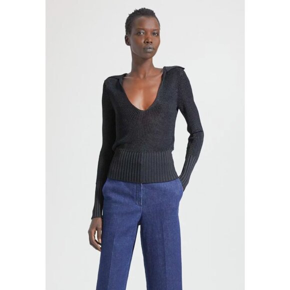 Theory Back Collar Roving Cropped Sweater Black Small. - Picture 1 of 9
